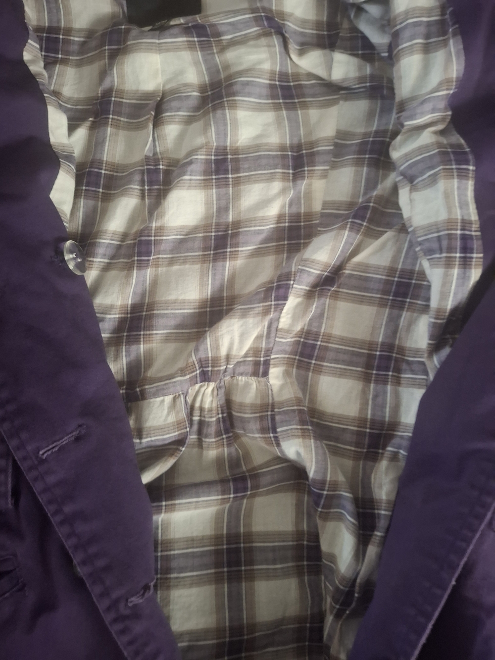 Guess Purple Button-Front Coat with Plaid Lining - Picture 5 of 6